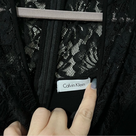 Plus size Lace top textured bandage Calvin Klein Black Sheath Midi Dress formal - Picture 5 of 6